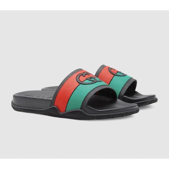 BNWT Gucci Men’s Interlocking GG Rubber Slide Sandals Sz 5 US 5.5(Fit Women’s 8) - Picture 2 of 9